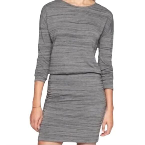 ATHLETA Grey Heathered Crewneck Rouched Dress // S - Picture 2 of 10
